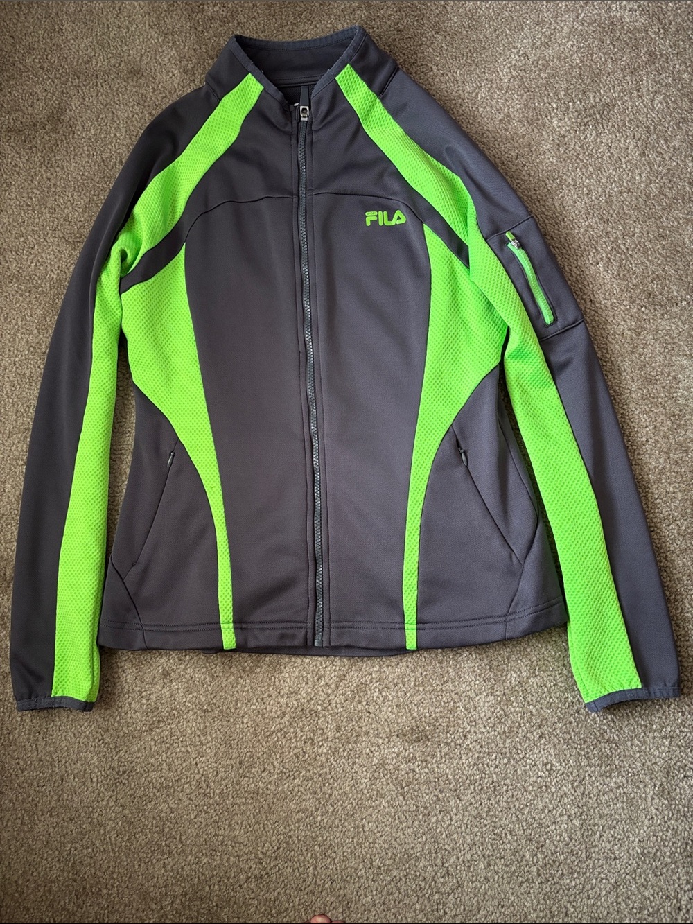 Fila Gray and Neon Green Performance Zip Jacket